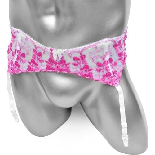 Sissy Sexy Lingerie Embroidery Lace Garter Suspenders Transparent Mens Underwear Adjustable Breasted Waist Belt For Stockings