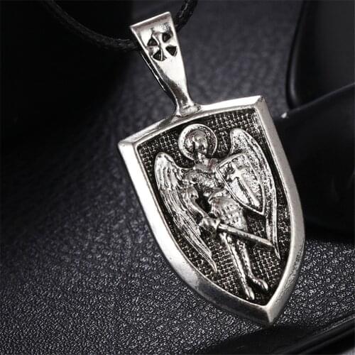 Charms Archangel Amulet Angel Shield Medal Necklace Swedish Viking Warrior Protection Russian Orthodox Cross Slavic Jewelry