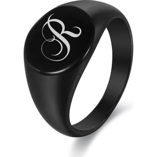 Black Color Retro Letter Rings for Men Women 316L Stainless Steel Knuckle Stackable Ring DIY Name Dropship Jewelry 13mm DHR452