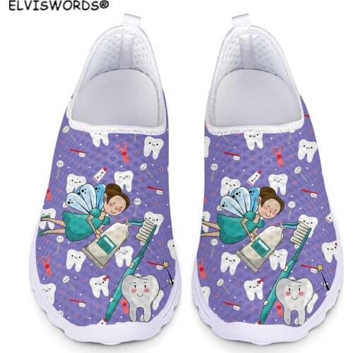 ELVISWORDS Brush Teeth Pattern Breathable Walking Shoes for Ladies Casual Stylish Womens Flats Shoes Non-slip Woman Lazy Shoes