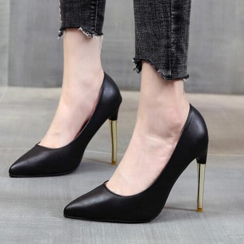 White Round Head High Heels Thin Heels Elegant Single Shoes Sexy Pumps Professional Womens Shoes Large Size Work Shoes 35-44