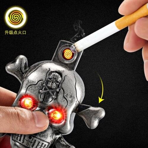 Skull Flawless and Terrifying Sound USB Rechargeable Turbo Novel Electronic Lighter Funny Windproof
