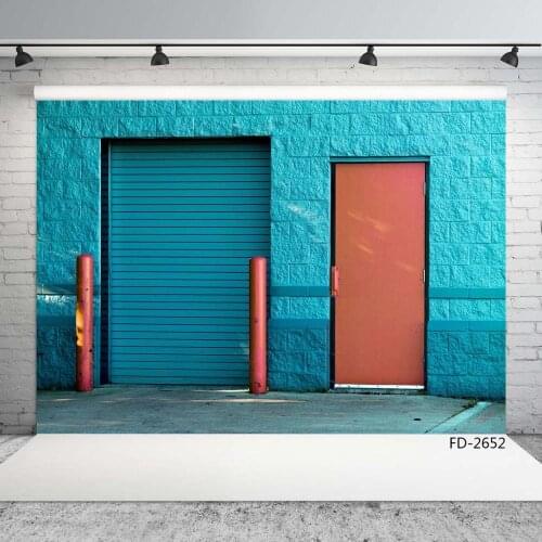 Blue Brick Wall Door Backdrop for Photography Customized Vinyl Backgrounds for Children Portrait Photo Shootings Photocall