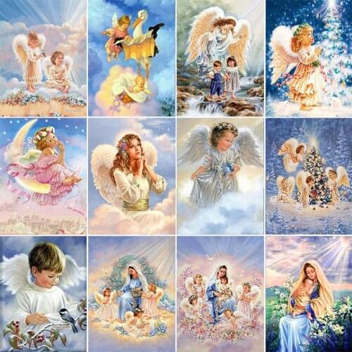 Yujohom 5D Diamond Painting Cross Stitch Angel Portrait Diamond Embroidery Mosaic Animal Rhinestone Kit Childrens Room Decor