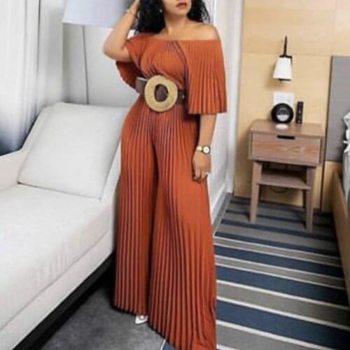 Women Off Shoulder Jumpsuit Loose Pleated High Waist Half Sleeve Fashion Sexy Party Clubwear Night Date Out Female Playsuits New