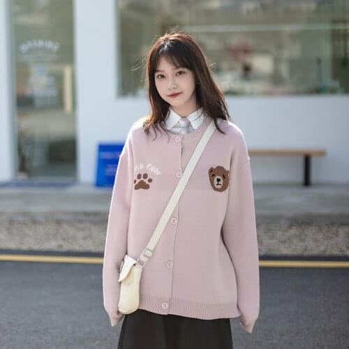 Cartoon Bear Embroidery Harakuju Knitted Women Cardigans 2021 Winter Warm Coat Sweet Style sweater Girly Korean Fashion Jumpers
