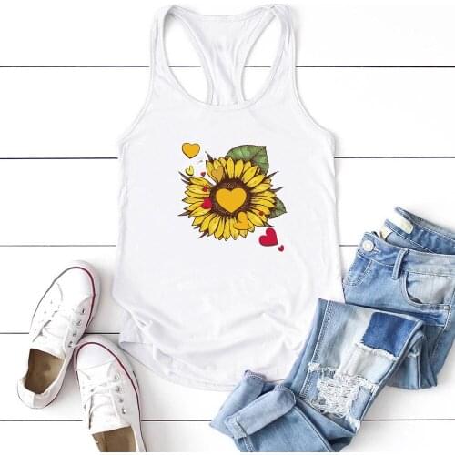 Women Sleeveless Summer Vest Graphic Casual Summer Tops Femme Plus Size Ropa De Mujer Sunflower Hearts Printing Tank Top