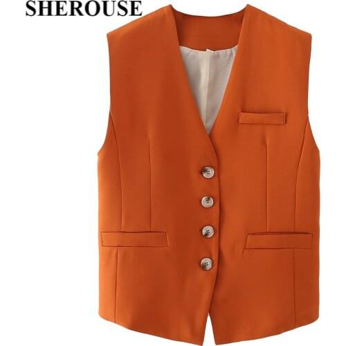 2021 New Women Vest Coat V-Neck Button Sleeveless Slim Fit Vest Fashion Casual Chic Lady Women Coats