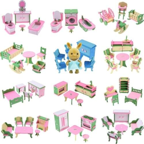 1:12 Dollhouse Decoration Miniature Furniture Wooden Forest Animal Family Bathroom Bedroom Restaurant Action Figure Doll For Kid