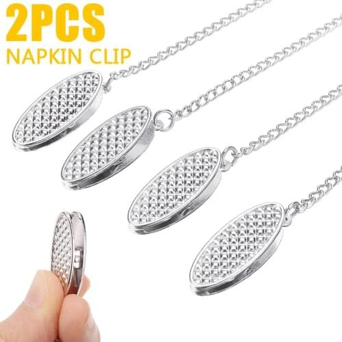 2Pcs 48cm Napkin Chain Clips Protable Towel Metal Apron Clip Holders for Keeping Napkin Securely Placed Silver