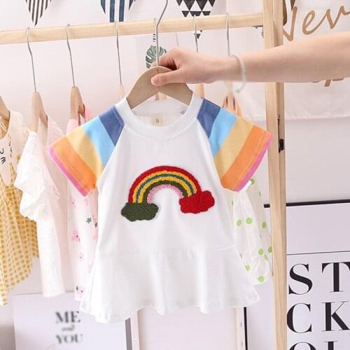 2021 Summer Girls Dress Korean Style Dress Baby Girl Children Kids Fashion Casual Cute Sweet Little Floral Short-Sleeved Dress