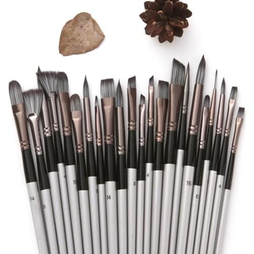 24pcs Nylon Hair Wooden Handle Watercolor Paint Brush Pen Set For Learning Diy Oil Acrylic Painting Art Paint Brushes Supplies