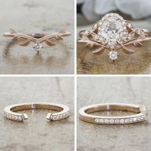 3pcs/set Water Drop Wedding Ring Band Trendy Pear Shaped Cubic Zircon Stone Paved Silver Plated Anniversary Ring Wholesale Lots