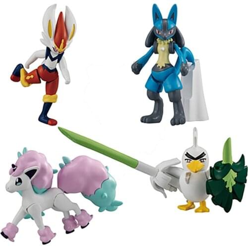 4pcs BANDAI Pokemon Lucario Ponyta Cinderace Anime Action & Toy Figures Model Toys for Children