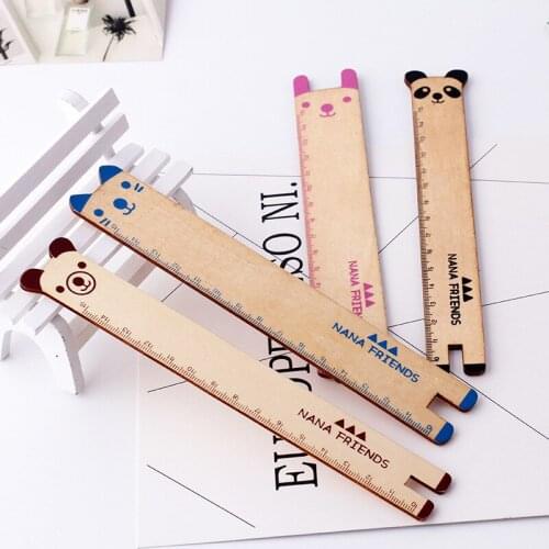 40pcs Kawaii Wood Rulers Animal Panda Cat Dog Bear Straight Ruler for Kids Stationery Office Supplies Drafting Tools Accessories