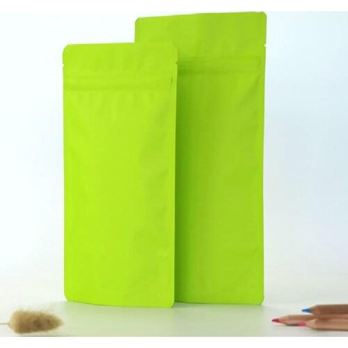 50pcs Different Sizes 100pcs Heat Sealing Flat Ziplock Pouches Tear Notch Matte Green Aluminum Foil Zip Lock Plastic Bag