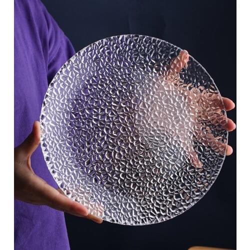 9.5 inch, rain-drop embossed glass dinner plates, creative charger plates, buffet serving platter, for dessert cake wedding