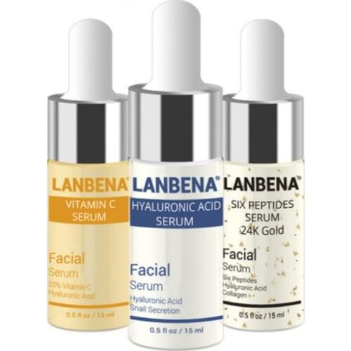 LANBENA Vitamin C +Six Peptides Serum 24K Gold+Hyaluronic Acid Serum Anti Aging Wrinkle Moisturizing Whitening Skin care