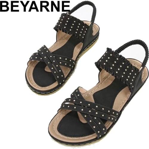 BEYARNEBohemia Summer New Sandals Women Non Slip Comfortable Flat Beach Shoes Fashion Casual Breathable Ladies Sandals Large Siz