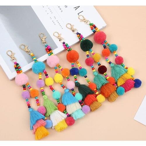 Keychain For Women With Tassel Colorful Plush Ball Pendant Boho Key Rings For Female Gift 2021 Fashion Bag Car Jewerly Accessory