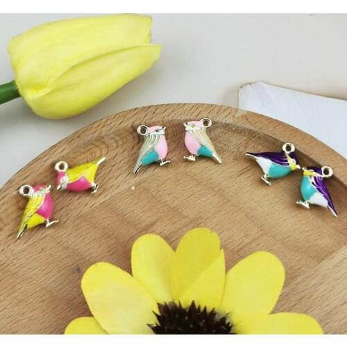 10PCS DIY Jewelry Accessories Gold Color Enamel 3D Little Sparrow Colorful Bird Charms Fit Bracelets Women Beads Jewelry Making