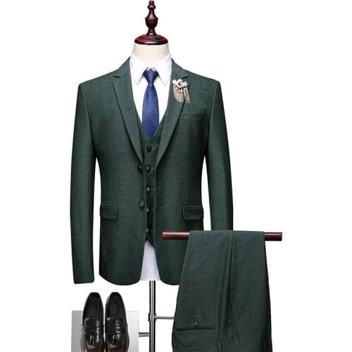 Formal Men Suits Army Green 2021 Slim Fit Velvet Lapel Groom Suit Mens Tuxedo Blazer Wedding/Prom Suits 3 Pieces