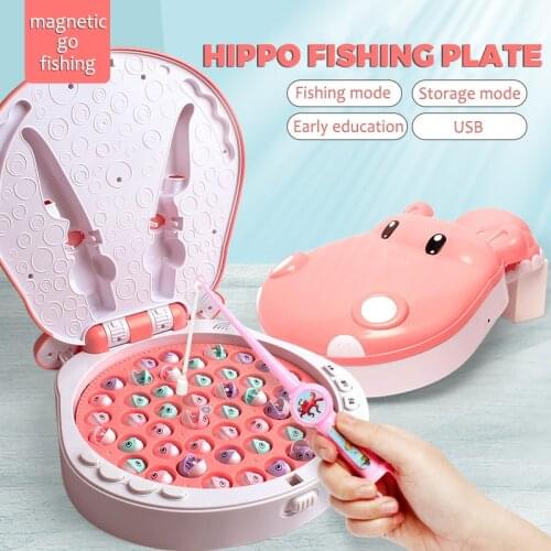 Childrens Multifunctional Hippo Diaoyutai Toy Magnetic Fishing Plate Set Music Story Parent-child Entertainment Birthday Gift