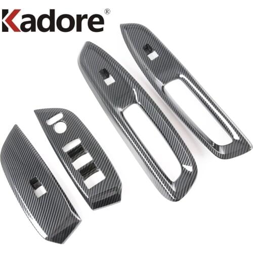 For Honda Jazz 2020 2021 Carbon Fiber Inner Window Lift Switch Frame Cover Trim Armrest Panle Trims Car Interior Accessories