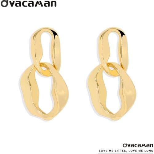 Dvacaman Double Layer Link Earrings Copper Drop Earrings Vintage Fashion Chain Pendant Earrings Jewelry For Women Hip Hop Bijoux