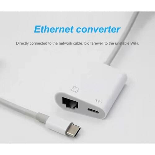 Ethernet Converter Plug and Play Stable Transmisison Lightweight 100MS Type-C to RJ45 Ethernet Connector for Livestreaming