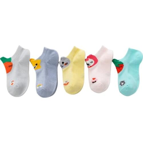5Pairs/Set Summer Baby Socks for Newborn Fruit Crystal Silk Anti Slip Thin Breathable Boat Socks