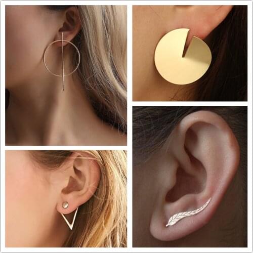 Hot Sale Geometric Heart Triangle Cross Round Earrings For Women Gold Color Star Moon Ear Ring Simple Fashion Jewelry Bijoux
