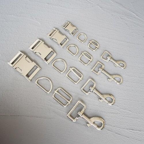 50 Sets 15/20/25/30mm Metal D Ring Adjuter Strap Buckle Slider Adjustment Buckle For Pet Dog Collar Silver Handmade Accessory