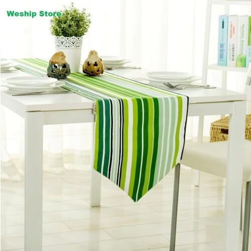 Fashion Home Double-deck cotton table runner Green stripe European rural Style Table flag and Placemat