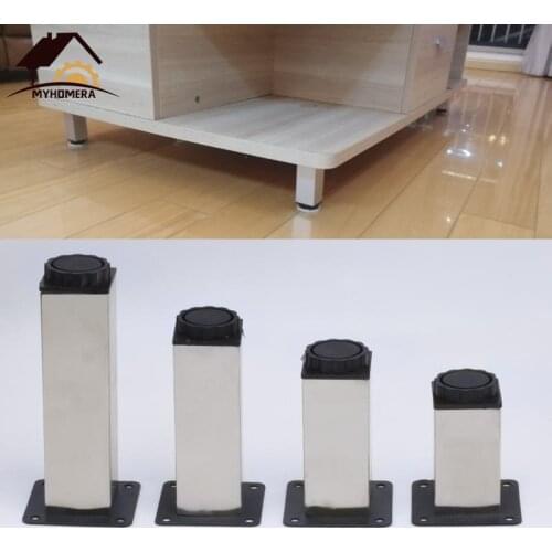 Myhomera 4Pcs Furniture Feet Leg Stainless Steel Adjustable Cabinet Sofa Legs 80-200mm Cupboard Coffee Tea Table Protective Foot