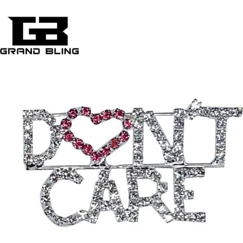 New Arrival Bling Crystal Brooch Gift "DON'T CARE" Saying Words Lapel Pin for Hat/Bag Decoration