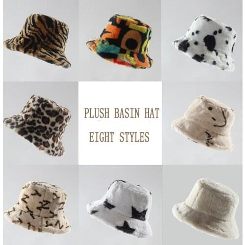 2021 Autumn Tie-Dyeing Winter Bucket Hat Plush Warm Womens Hat Fashion Furry Outdoor Fishermans Hat Print Panama Bucket Hat