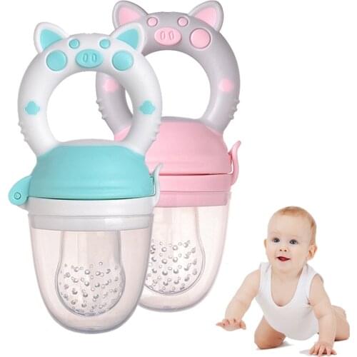 Baby Fruit Food Bite Silicone Feeder Toddler Cartoon Pig Eat Extractor Pacifier Auxiliary Food Molars Newborn Soother Pacifiers