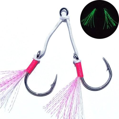 1/0 2/0 3/0 4/0 Glow Lumious Slow Jig Silicone Skirt Assist hook jigging hook sea fishing hook