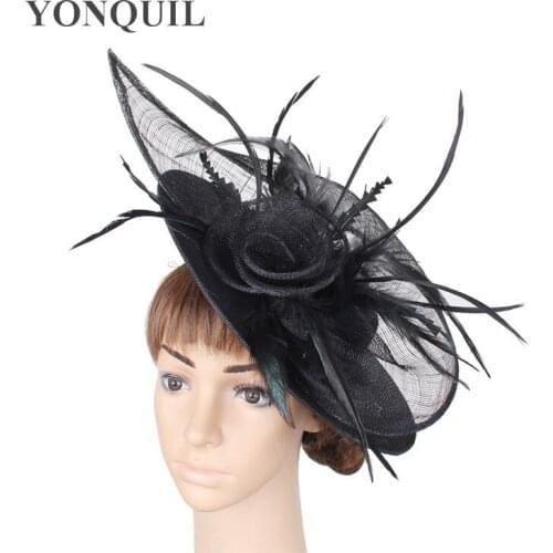 Vintage Black Red Imitation Sinamay Millinery Hat For Melbourne Cup Ascot Races Wedding With Feather Flowers On Fascinators Base