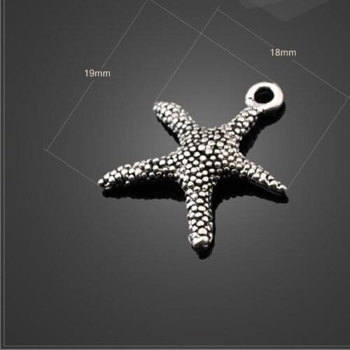 High quality 20 PCS/Lot 18mm*19mm antique silver Plated Small Metal Starfish Charm Wholesale