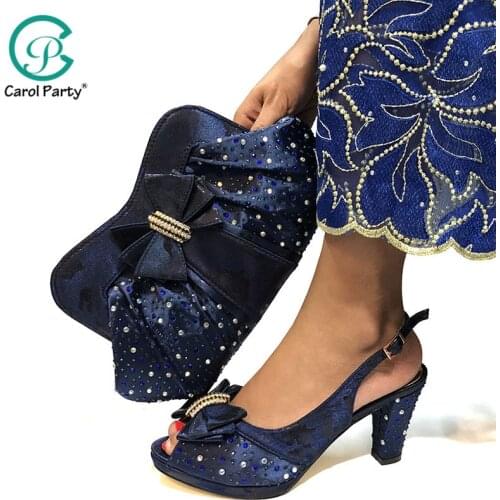High Quality Dark blue Color African Designer Shoes And Bag Set To Match Italian Party Shoes With Matching Bags Set