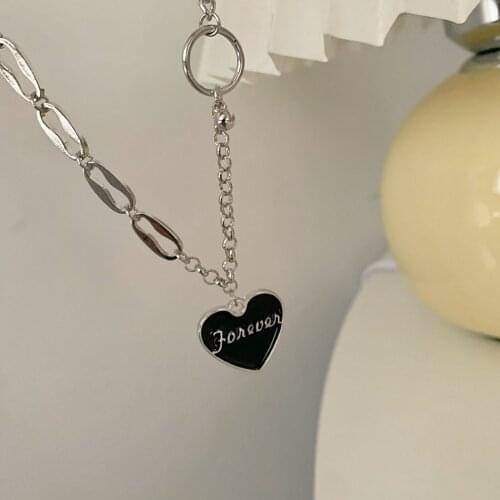 South Korea Hepburn Style Necklace Temperament Retro Black Love Heart-Shaped Letter Ins Girl Style Stitching Clavicle Chain