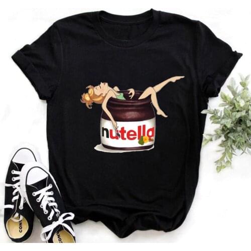 Mayos Womens T-shirt Nutella T-shirt Womens Cartoon Print T-shirt Harajuku T-shirt Funny Top Tee Women