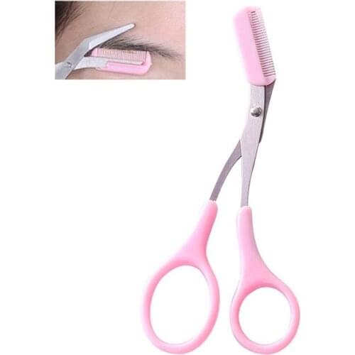 Pink Eyebrow Trimmer Scissors With Comb Lady Woman Men Hair Removal Grooming Shaping Shaver eye brow trimmer Eyelash Hair Clips