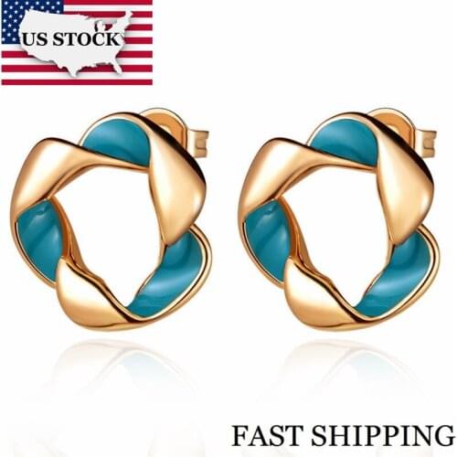 US STOCK Uloveido 15%Off Silver Stud Earrings for Women Earings Brincos Earings Blue Rhinestone Earring Orecchini R458