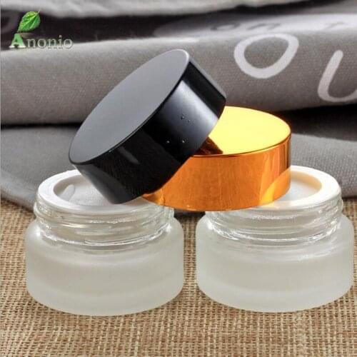 10pcs/lot Frosted Glass Jar Skin Care Cream Refillable Bottle Cosmetic Container Makeup Tool With Black Lid Travel Packing S076C