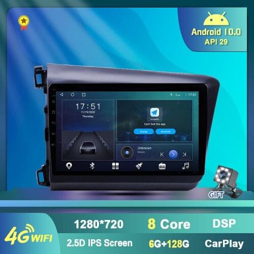 2 DIn Stereo Caraply BT Player For Honda Civic 2012-2015 GPS Navigation Android 10 4G WiFi Support Accessories DAB TPMS OBD DSP