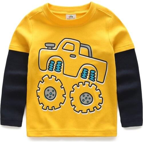 2021 Newest Boys T-shirt Autumn Kids Tops Tees Baby Boy Long Sleeve Cartoon Shirts Children Stitching Cotton Cars Trucks Striped