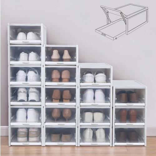 3pcs / lot Shoes Rack Plastic Stackable Shoe Boxes Shoebox High Heels Shoes Organizer Sneakers Storage Shoes Drawer